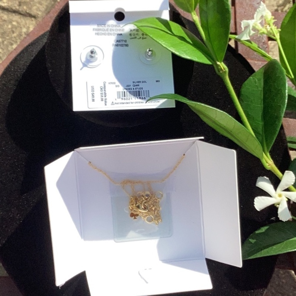 NWT Kate Spade Gold and Silver Clover Necklace & Earring Jewelry Set - Picture 4 of 5
